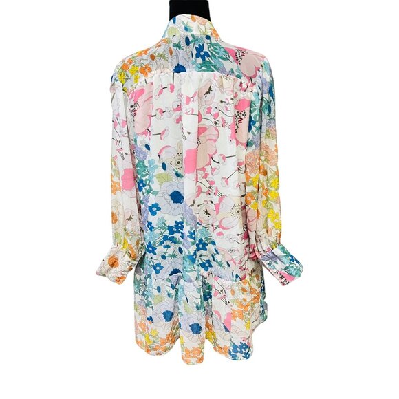 TDDPSSHDP A-Line Mini Dress Multi Floral Sheer Oversized Pullover Tunic Preppy - Picture 6 of 11